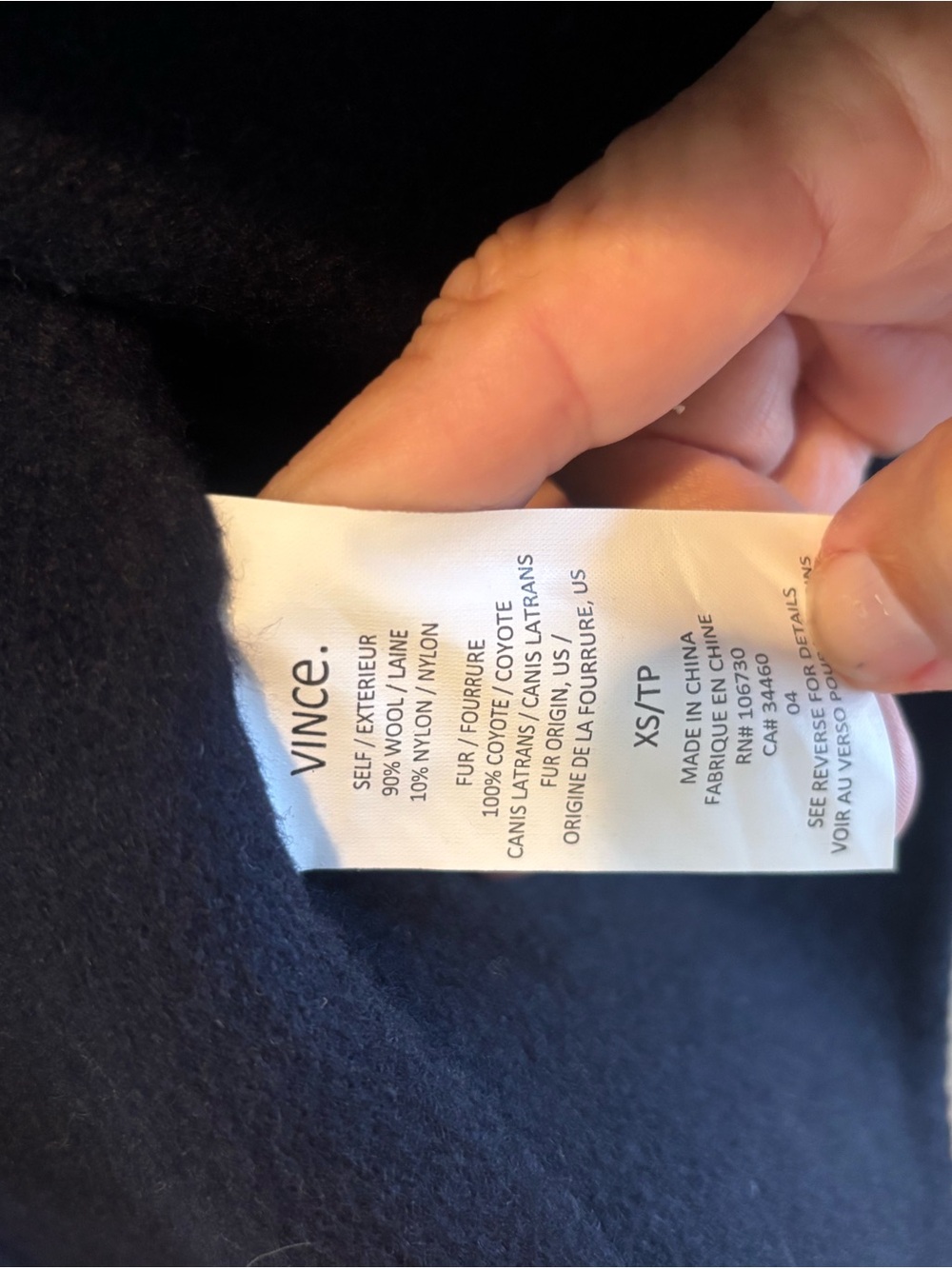 Vince Navy Wool Peacoat with Coyote Fur Removable Collar - Picture 5 of 5